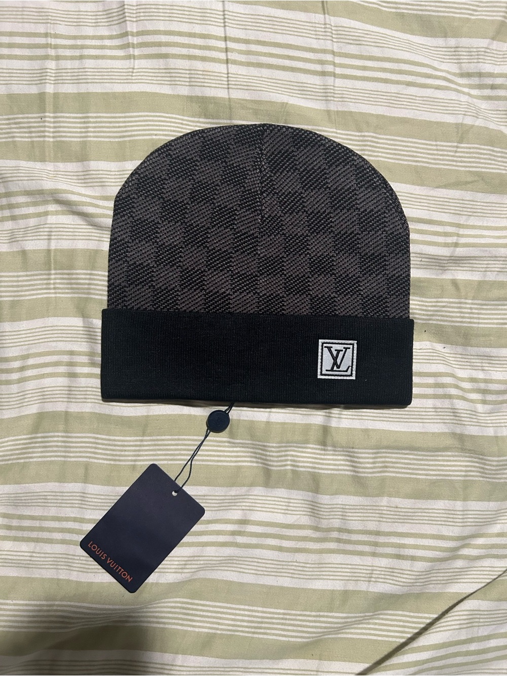 Louis Vuitton Black and Dark Gray Checkered Beanie